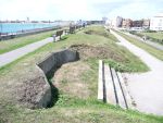 Kings Bastion and Long Curtain: Portsmouth: View north along Long Curtain with 6pr Q.F. emplacement